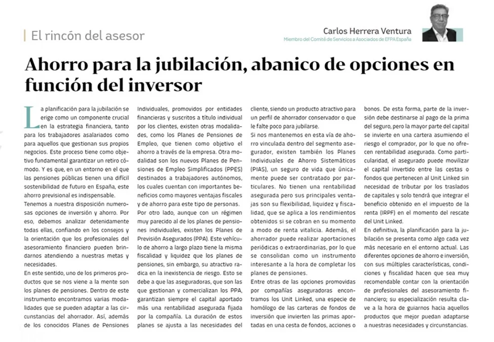 ‘Ahorro para la jubilación, abanico de opciones’, colaboramos en el nº159 de abril de la revista de Actualidad de las Empresas Aragonesas