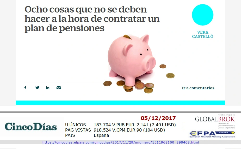 Cinco Dias y los Planes de Pensiones 5-12-2017