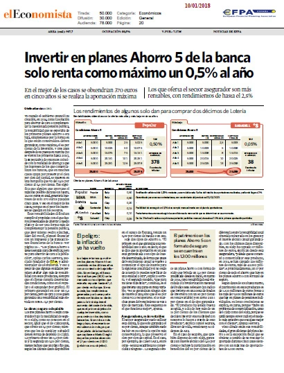 El Economista: Los Planes Ahorro5 de la banca solo rentan un 0,5 por ciento al año como máximo